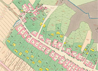 Zpadn st obce Pkazy na map stabilnho katastru z roku 1834