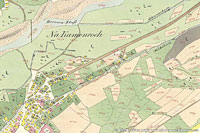 Zpadn st obce Pkazy na map stabilnho katastru z roku 1834