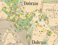 Obec Dobe na map stabilnho katastru