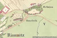 Historick mapa stabilnho katastru zachycujc mstn sti  obce Rymice