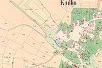 Kadlín - mapa stabilního katastru pořízená roku 1842