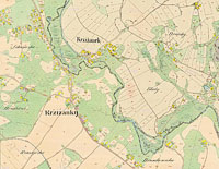 Obec esk a Moravsk Kinky na map stabilnho katastru