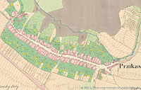 Historick mapa stabilnho katastru zachycujc obec v 1. polovin 19. stolet
